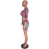 SC Floral Print Blouse Top Mini Skirt Two Piece Sets XMY-9064