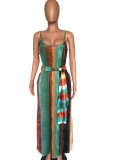 SC Colorful Striped Sashes Loose Maxi Slip Dress XMY-9034
