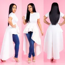 SC Plus Size Solid Ruffled Irregular High Low Long Dress XMY-9033