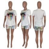 SC Plus Size 4XL Eye Print T Shirt Shorts Two Piece Sets ML-7339