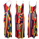 SC Tie Dye Sleeveless Loose Maxi Slip Dress With Headscarf XMY-9183