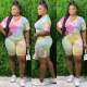 SC Plus Size 5XL Tie Dye V Neck Two Piece Shorts Set XMY-9250