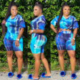 SC Plus Size 5XL Tie Dye V Neck Two Piece Shorts Set XMY-9250