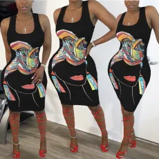 SC Casual Printed Sleeveless Slim Knee Length Dress BGN-089