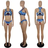 Sexy Printed Tank Tops Briefs Two Pieces Bikinis Sets LSL-8044