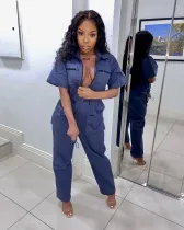 SC Casual Short Sleeve Zipper One Piece Jumpsuits HMS-5340