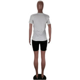 SC Plus Size White Printed Short Sleeve O Neck T Shirt BLI-2076