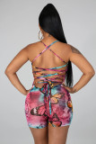 SC Tie Dye Butterfly Print Strappy Backless Rompers BS-1197
