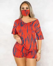 SC Tie Dye V Neck 2 Piece Shorts Set Without Mask MK-3010