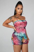 SC Tie Dye Butterfly Print Strappy Backless Rompers BS-1197
