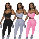 SC Solid Cami Tops Tight Pants Fitness Two Piece Sets SHD-9285
