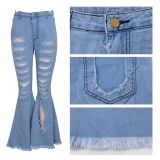 SC Plus Size Denim Ripped Hole Flared Long Jeans HSF-2254