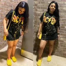 SC Plus Size 4XL Summer New Personality Printed Short Sleeve T-shirt Dress LSL-6361