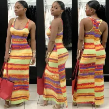 SC Plus Size Printed Seeveless Maxi Tank Dress FNN-8512