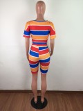 SC Fashion Casual Stripe T-shirt Shorts Two Piece Set LX-6870