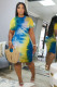 SC Plus Size Tie Dye Print Short Sleeve Bodycon Dress FNN-8514