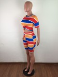 SC Fashion Casual Stripe T-shirt Shorts Two Piece Set LX-6870