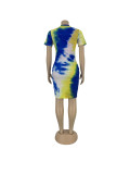 SC Plus Size Tie Dye Print Short Sleeve Bodycon Dress FNN-8514