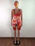 SC Casual Tie-dye Sleeveless Top Shorts Two Piece Set (including mask) LX-2076