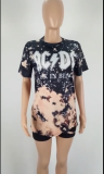 SC Fashion Print T-shirt Shorts Two Piece Set LSL-6355