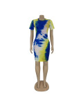 SC Plus Size Tie Dye Print Short Sleeve Bodycon Dress FNN-8514