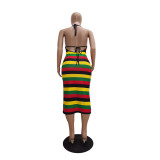 SC Colorful Stripe Strappy Backless Midi Dress TR-1056