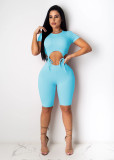 SC Solid Short Sleeve Sexy Hollow One Piece Rompers TR-1051