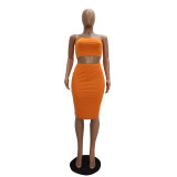 SC Solid Tube Tops And Midi Skirt Two Piece Sets TR-1050