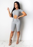 SC Solid Short Sleeve Sexy Hollow One Piece Rompers TR-1051