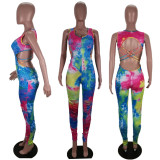 SC Plus Size Tie Dye Print Backless Hollow Jumpsuits BLI-2077