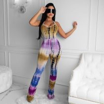 SC Printed Backless Suspenders Pleated Sexy Jumpsuit ARM-8201