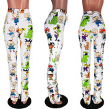 SC Cartoon Print Ruched Split Stacked Sweatpants HHF-9010
