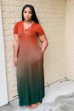 SC Gradient Short Sleeve Fashion Cloose Maxi Dress WAF-7028