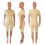 SC Solid Short Sleeve Drawstring Skinny Rompers NIK-149