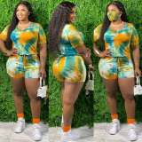 SC Plus Size 4XL Tie Dye V Neck Short Sleeve Rompers Without Mask SMD-2033