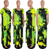 SC Elegant Sexy Tie-dye Split Maxi Dress YH-5164