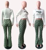SC Lips Print Long Sleeve Flared Pants Two Piece Sets YIM-8064
