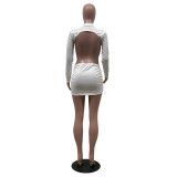 SC Soid Long Sleeve Backless Mini Dress IV-8109