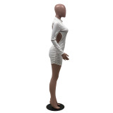 SC Soid Long Sleeve Backless Mini Dress IV-8109