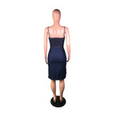 SC Sexy Patckwork Straps Knee Length Denim Dress BS-1210