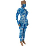 SC Long Sleeve Tie-dyed Sports Casual Long Jumpsuit With Mask AWN-5101