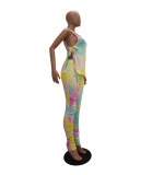 SC Tie Dye Sleeveless Ruched Lace Up 2 Piece Pants Set TR-1060