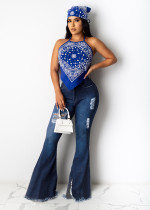 SC Denim Ripped Hole High Waist Flared Jeans LX-6013