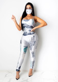 SC Dollar Print Sapaghetti Strap Jumpsuits With Mask CHY-1246