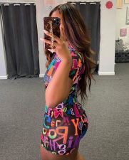 SC Sexy Letter Print Zipper Bodycon Rompers MN-9258