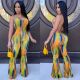 SC Sexy Tie Dye Strappy Backless Boot Cut Jumpsuits CHY-1248