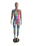 SC Tie Dye Print Sleeveless Backless Skinny Jumpsuits CHY-1245