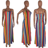 SC Colorful Striped Loose Maxi Slip Dress CYAO-8569