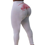 SC Plus Size White Printed Long Tight Pants BLI-2100