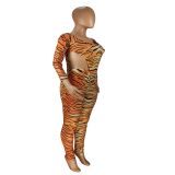 SC Sports Fashion Off Shoulder Long Sleeve Tigers Pattern Bodysuit+Long Pants Set YFS-102